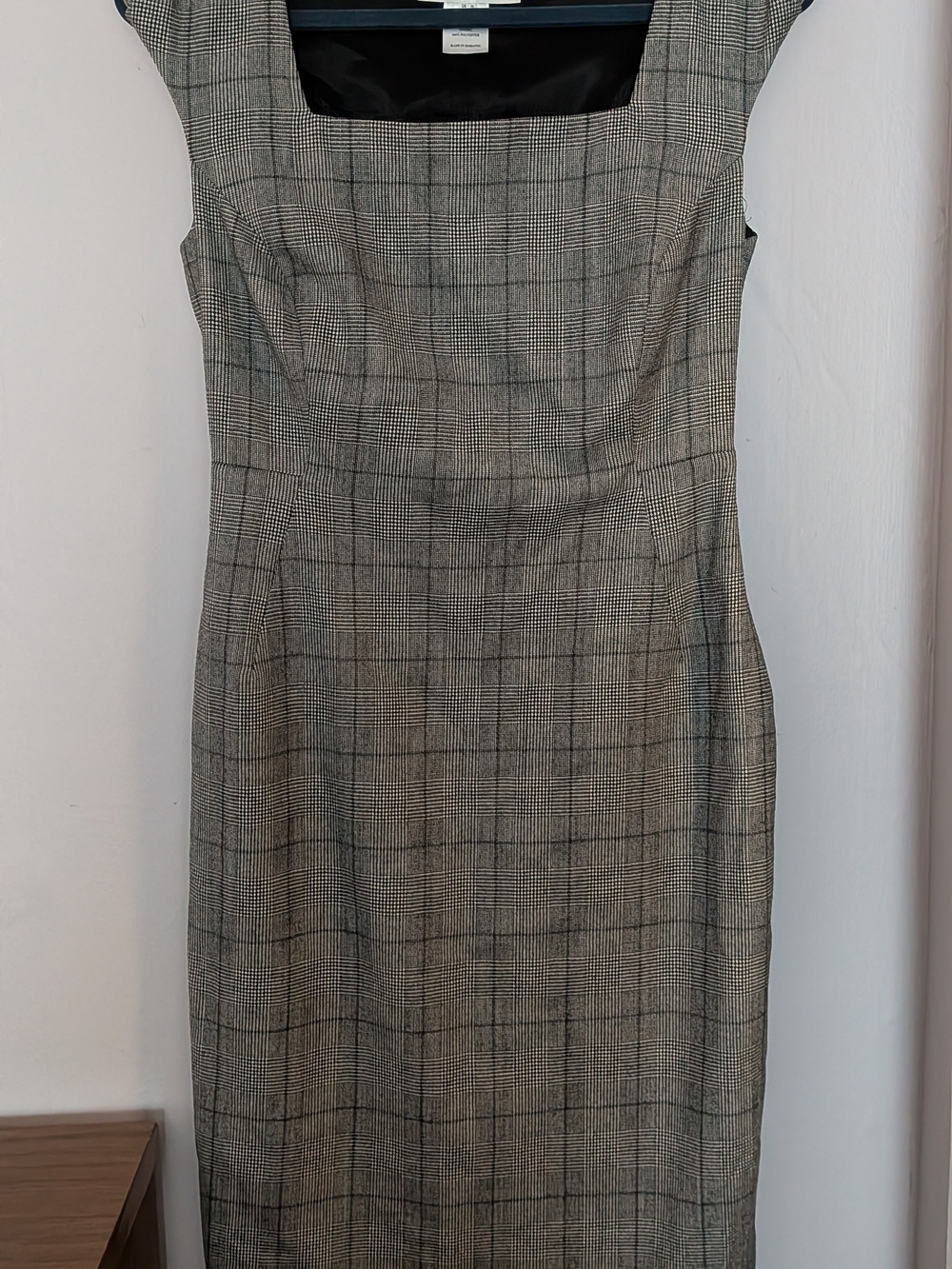 L.K. Bennett Classic Plaid Square-Neck Midi Dress - Gray